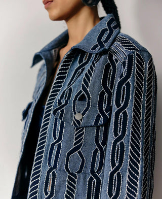 Denim Jacket Street Wear - Blue Denim Applique Jacket by Essé