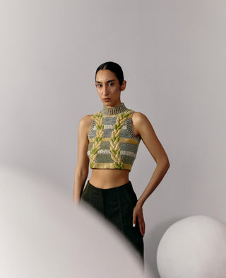 Striped Crop Top Holiday Wear - Multicolor Knit Top by Essé