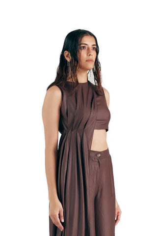 Draped Top Elegant Wear - Brown Mahogany Trousers by Essé