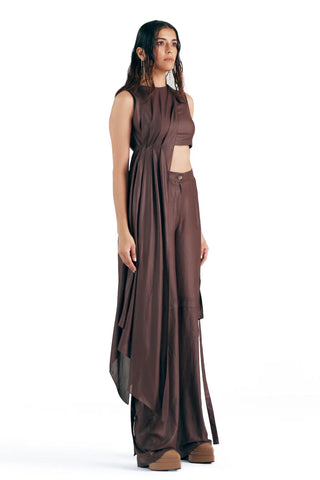Draped Top Elegant Wear - Brown Mahogany Trousers by Essé