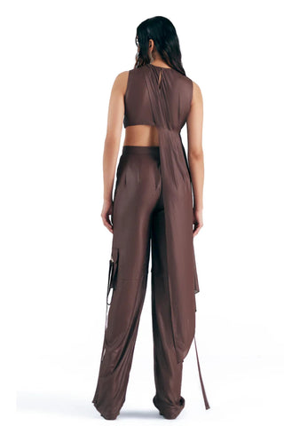 Draped Top Elegant Wear - Brown Mahogany Trousers by Essé