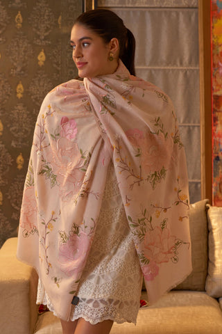 Stole Indian Wedding - Pink Eternal Blossom Pure Cashmere by Mauli