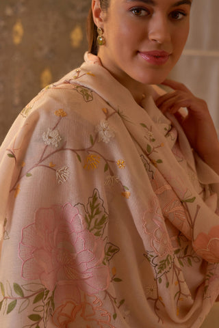 Stole Indian Wedding - Pink Eternal Blossom Pure Cashmere by Mauli