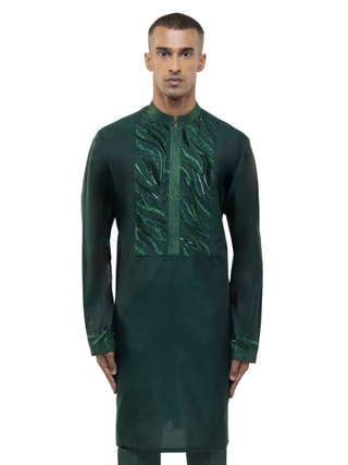Green geometric waves embellished kurta set