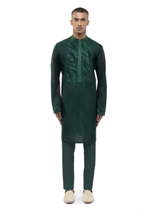 Green geometric waves embellished kurta set