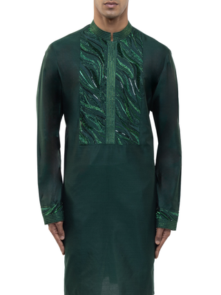 Green geometric waves embellished kurta set