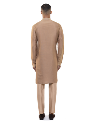 Brown asymmetrical geometric lines kurta set