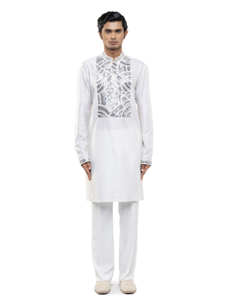 White & silver metallic embroidery kurta set