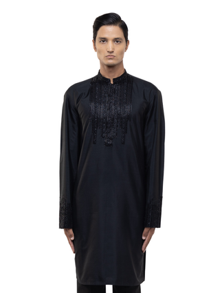 Black embroidered placket kurta set