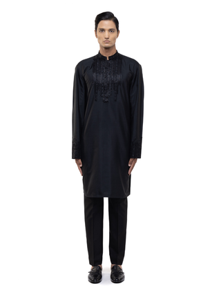 Black embroidered placket kurta set