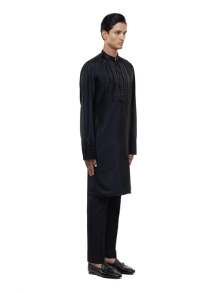 Black embroidered placket kurta set