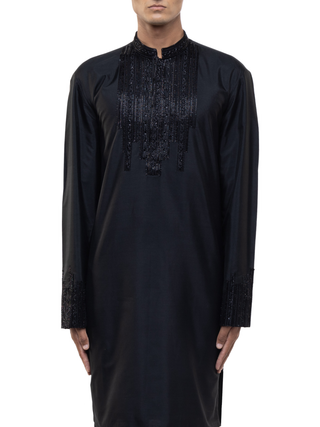 Black embroidered placket kurta set