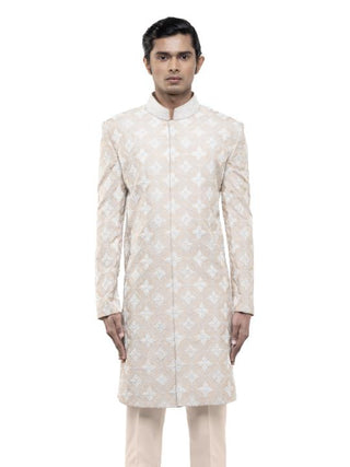 Beige & white dori embroidery sherwani set