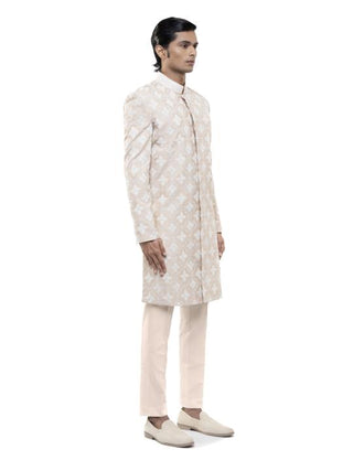 Beige & white dori embroidery sherwani set