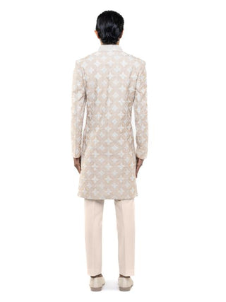 Beige & white dori embroidery sherwani set