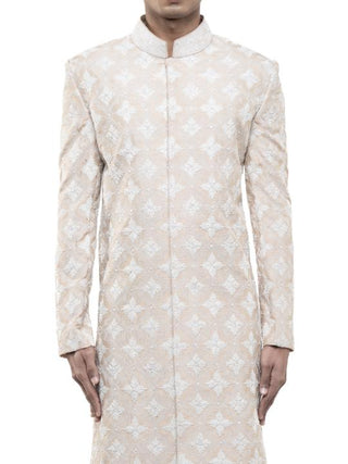 Beige & white dori embroidery sherwani set