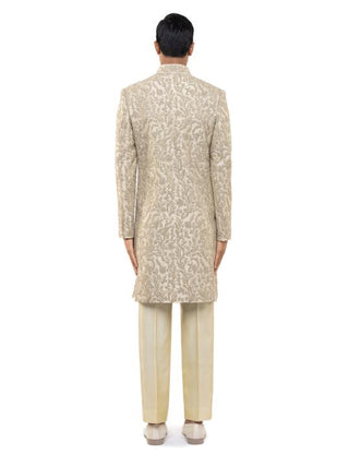 Beige floral hand embroidery sherwani set