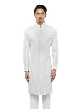 White floral embroidery sherwani set