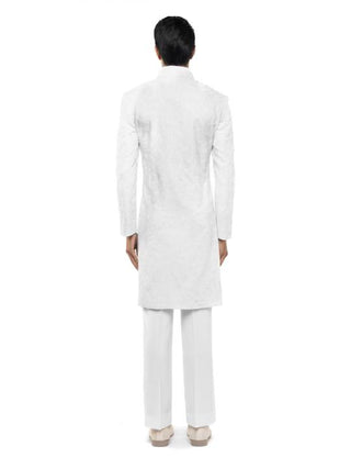 White floral embroidery sherwani set