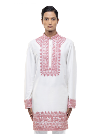 White & pink dori embroidery kurta set