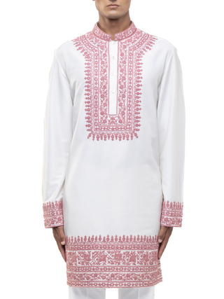 White & pink dori embroidery kurta set