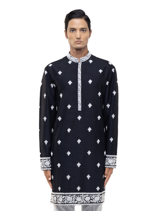 Black & white dori embroidery kurta set