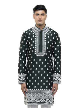 Green & white dori embroidery kurta set