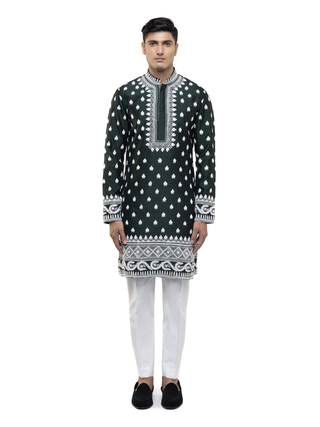 Green & white dori embroidery kurta set