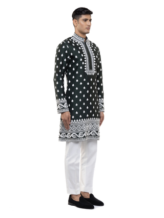 Green & white dori embroidery kurta set