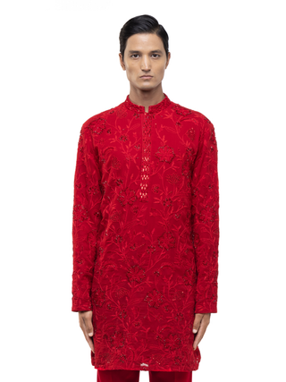 Red floral embroidery kurta set
