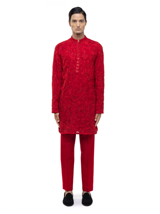 Red floral embroidery kurta set