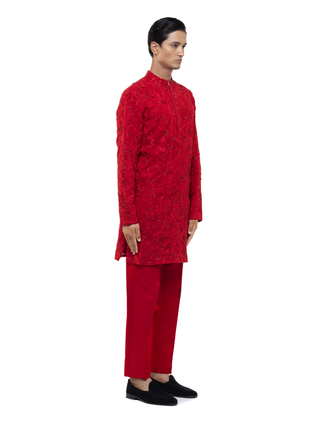 Red floral embroidery kurta set