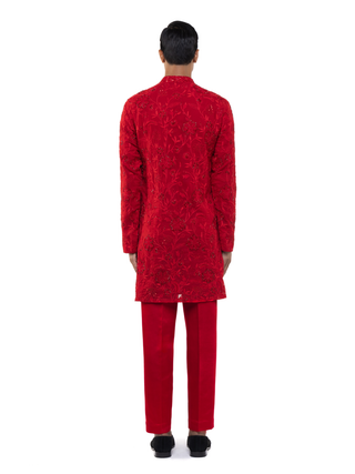 Red floral embroidery kurta set