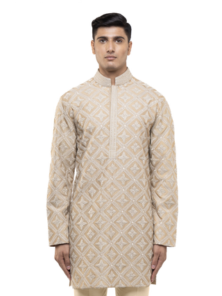 Beige dori embroidered kurta set