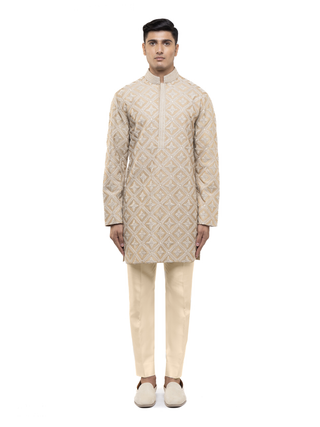 Beige dori embroidered kurta set