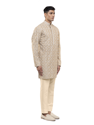 Beige dori embroidered kurta set