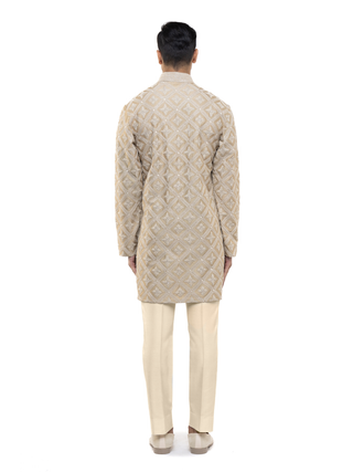 Beige dori embroidered kurta set