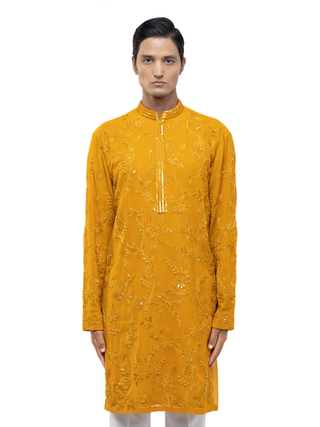 Yellow floral embroidery kurta set