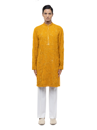 Yellow floral embroidery kurta set