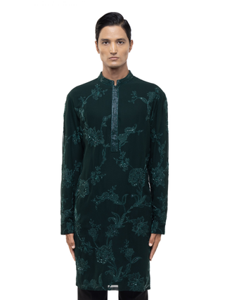 Green floral embroidery kurta set