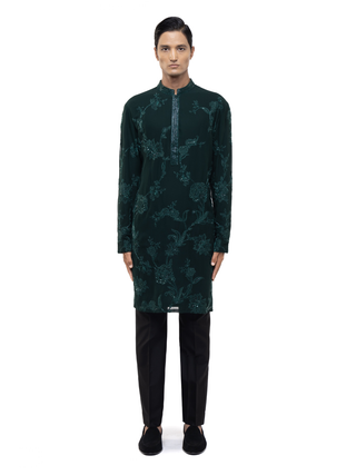 Green floral embroidery kurta set