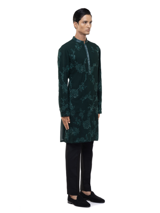 Green floral embroidery kurta set
