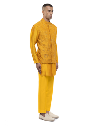 Yellow floral embroidery kurta bandi set