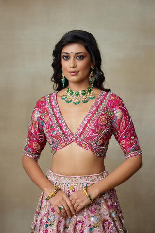 Pink fall in love falmingo lehenga set