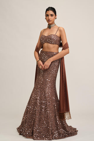 Lehenga Set - Indian Wedding - Beige Modern Maharani Fishcut by Vvani by Vani Vats