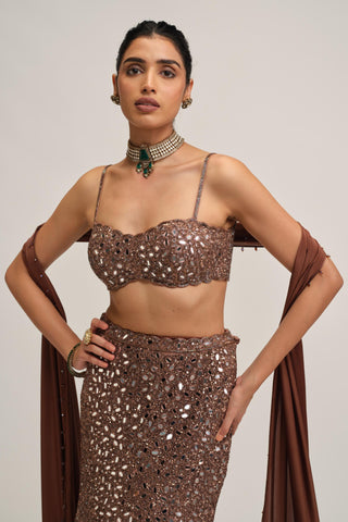 Lehenga Set - Indian Wedding - Beige Modern Maharani Fishcut by Vvani by Vani Vats