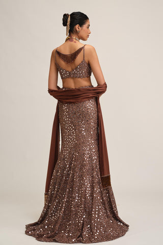 Lehenga Set - Indian Wedding - Beige Modern Maharani Fishcut by Vvani by Vani Vats