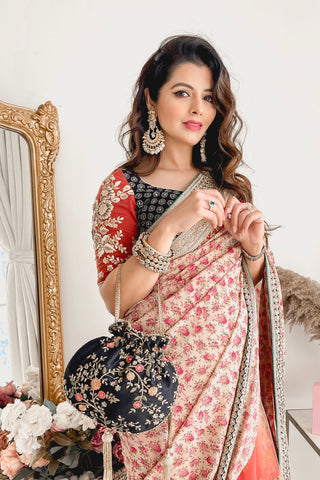 Black floral creeper potli bag