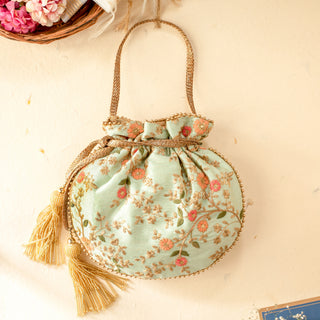 Green floral creeper potli bag