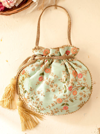 Green floral creeper potli bag